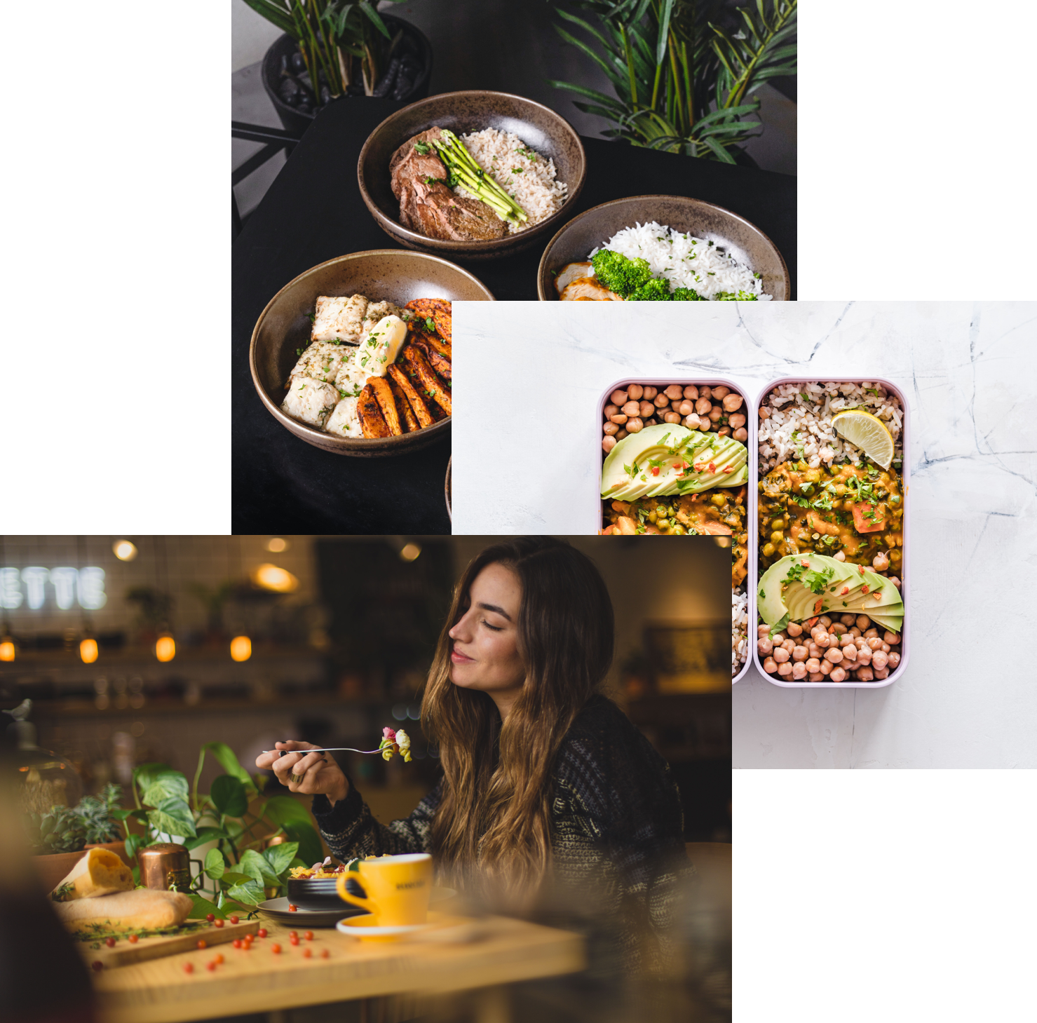 Women enjoying food,meals in storage 
        container,and food bowls on a table